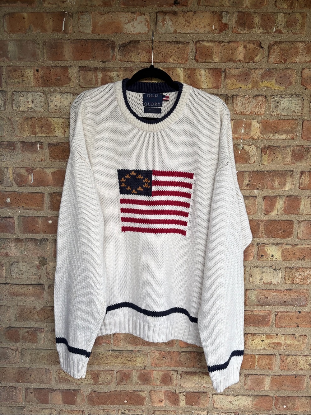 Old Glory Cotton American Flag Crewneck Sweater